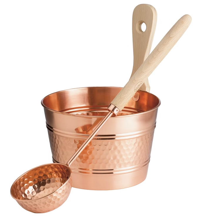 Saunia copper sauna bucket and ladle gift set for traditional sauna use